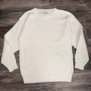 Talbots Women’s White Textured Knit Cotton Crewneck Sweater Cream Hem Size PS